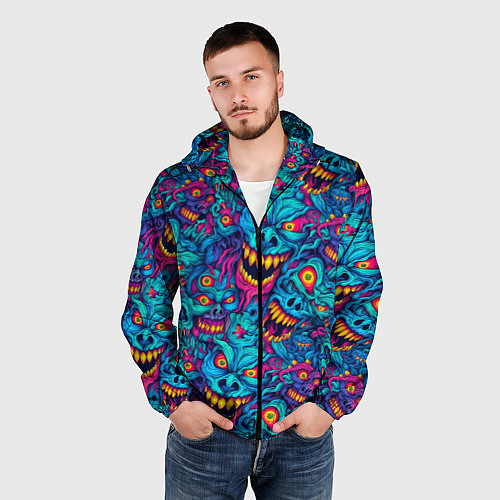 Мужская ветровка Неоновые монстры - graffiti art style pattern / 3D-Черный – фото 3