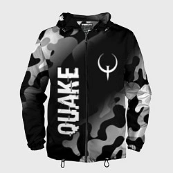 Ветровка с капюшоном мужская Quake glitch на темном фоне: надпись, символ, цвет: 3D-черный