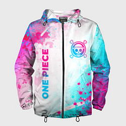 Ветровка с капюшоном мужская One Piece neon gradient style: надпись, символ, цвет: 3D-черный