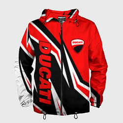 Ветровка с капюшоном мужская Ducati- red stripes, цвет: 3D-черный