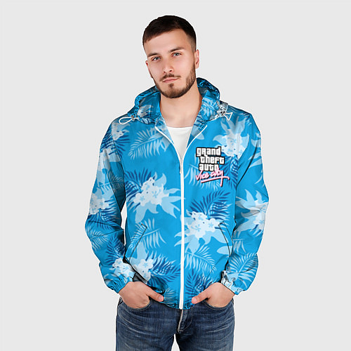 Мужская ветровка Цветочный паттерн - GTA vice city / 3D-Белый – фото 3