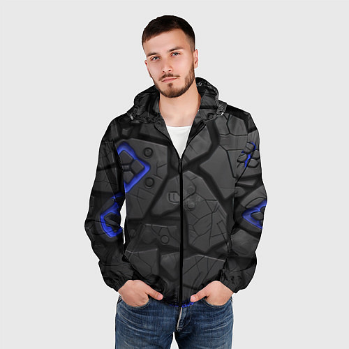 Мужская ветровка Черные плиты с синей вставкой / 3D-Черный – фото 3