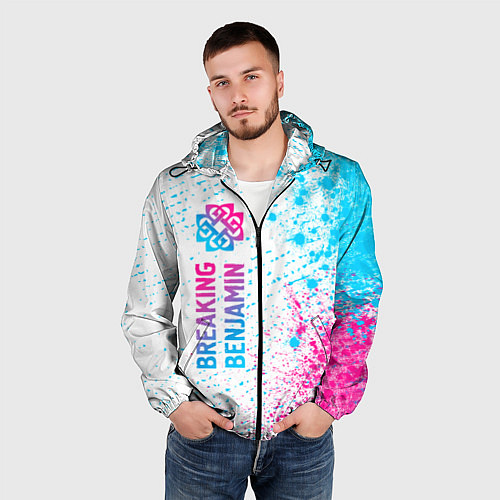 Мужская ветровка Breaking Benjamin neon gradient style: по-вертикал / 3D-Черный – фото 3