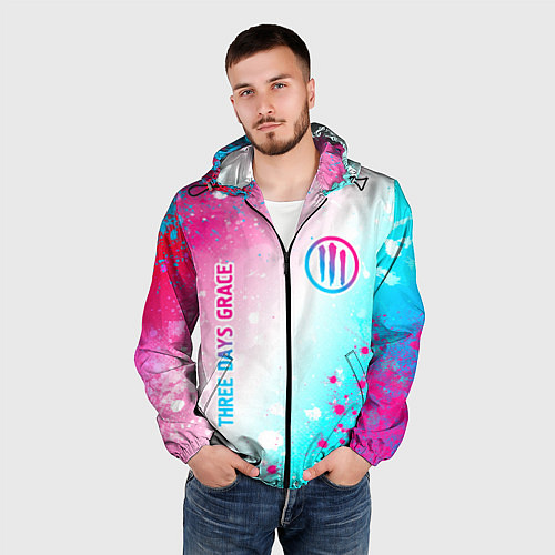 Мужская ветровка Three Days Grace neon gradient style: надпись, сим / 3D-Черный – фото 3