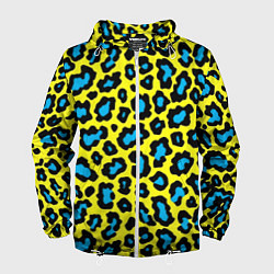 Ветровка с капюшоном мужская Кислотный леопард паттерн, цвет: 3D-белый