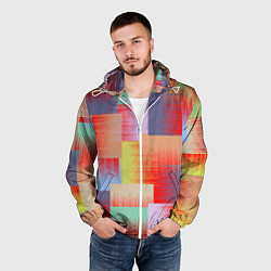 Ветровка с капюшоном мужская Веселая разноцветная клетка, цвет: 3D-белый — фото 2
