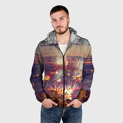 Мужская ветровка Салют в ночном небе / 3D-Черный – фото 3