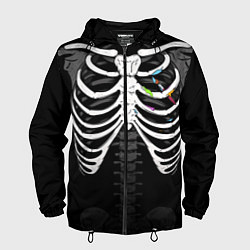 Ветровка с капюшоном мужская Скелет: ребра с кистью и красками, цвет: 3D-черный