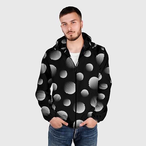 Мужская ветровка Шары в полоску на черном фоне / 3D-Черный – фото 3