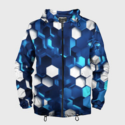 Ветровка с капюшоном мужская Cyber hexagon Blue, цвет: 3D-черный