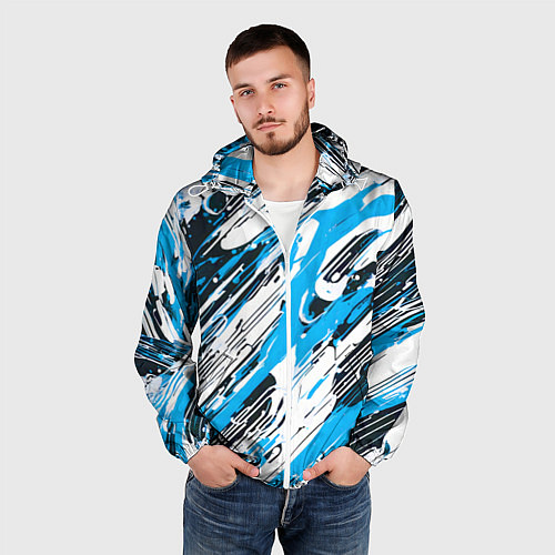 Мужская ветровка Спонтанные брызги голубые / 3D-Белый – фото 3