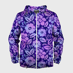 Ветровка с капюшоном мужская Фиолетовые цветочки, цвет: 3D-белый