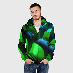 Ветровка с капюшоном мужская Зеленые абстрактные элементы, цвет: 3D-черный — фото 2