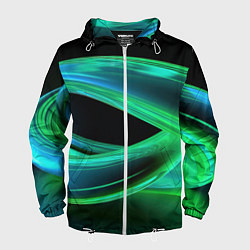 Ветровка с капюшоном мужская Green lines abstract, цвет: 3D-белый