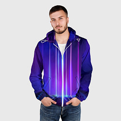 Ветровка с капюшоном мужская Neon glow - vaporwave - strips, цвет: 3D-белый — фото 2