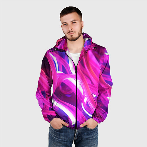 Мужская ветровка Розовая плавная абстракция / 3D-Черный – фото 3