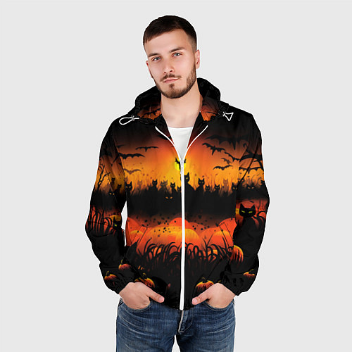 Мужская ветровка Кошки хэллоуина / 3D-Белый – фото 3