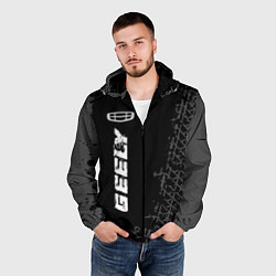 Ветровка с капюшоном мужская Geely speed на темном фоне со следами шин: по-верт, цвет: 3D-черный — фото 2