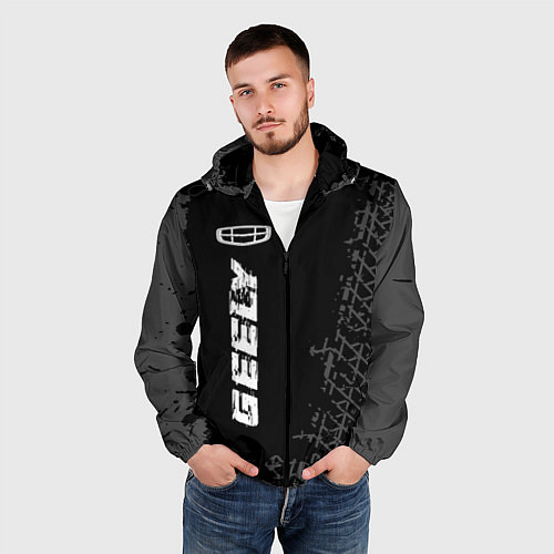 Мужская ветровка Geely speed на темном фоне со следами шин: по-верт / 3D-Черный – фото 3