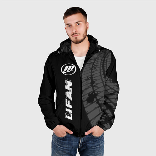 Мужская ветровка Lifan speed на темном фоне со следами шин: по-верт / 3D-Черный – фото 3