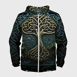 Ветровка с капюшоном мужская Дерево друидов, цвет: 3D-белый