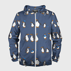 Ветровка с капюшоном мужская Забавное семейство пингвинов, цвет: 3D-белый