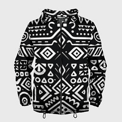 Ветровка с капюшоном мужская Черно-белый абстрактный паттерн, цвет: 3D-черный
