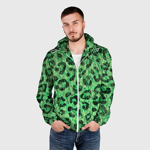 Мужская ветровка Зелёный леопард паттерн / 3D-Белый – фото 3