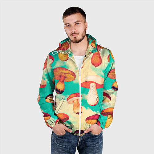 Мужская ветровка Грибы в небе паттерн / 3D-Белый – фото 3