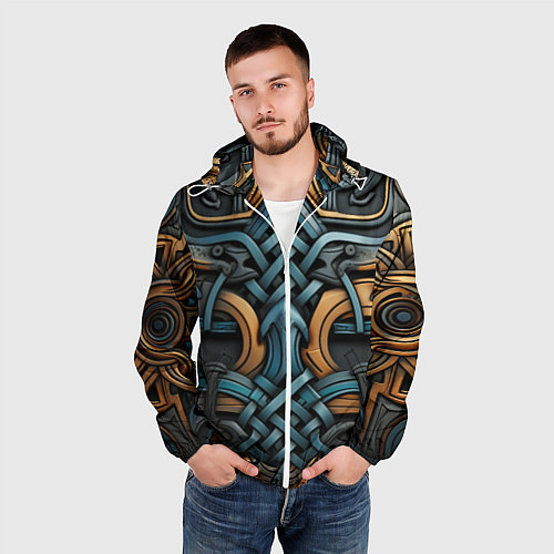 Мужская ветровка Асимметричный узор в скандинавском стиле / 3D-Белый – фото 3