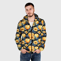 Ветровка с капюшоном мужская Паттерн тыквы и цветы, цвет: 3D-черный — фото 2