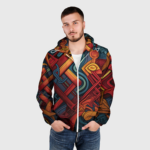 Мужская ветровка Абстрактный узор в этническом стиле / 3D-Белый – фото 3