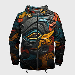 Ветровка с капюшоном мужская Абстракция в этническом стиле, цвет: 3D-черный