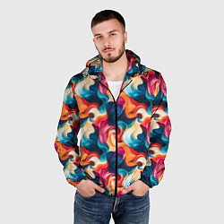Ветровка с капюшоном мужская Паттерн абстрактные разноцветные волны, цвет: 3D-черный — фото 2