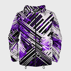 Ветровка с капюшоном мужская Киберпанк линии белые и фиолетовые, цвет: 3D-черный