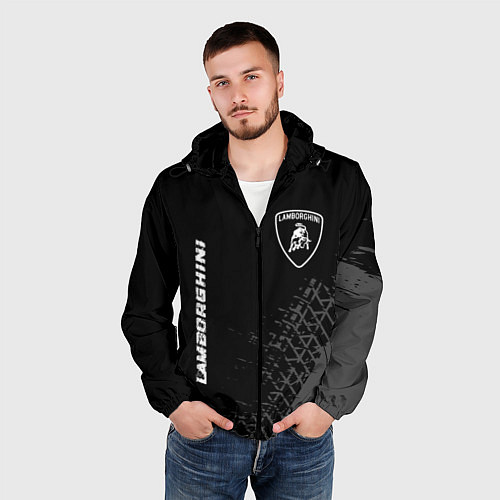 Мужская ветровка Lamborghini speed на темном фоне со следами шин ве / 3D-Черный – фото 3