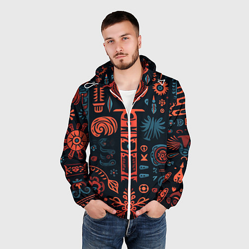 Мужская ветровка Абстрактный паттерн в славянской стилистике / 3D-Белый – фото 3