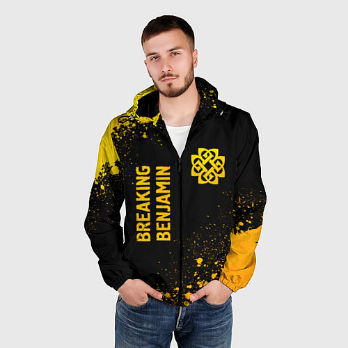 Мужская ветровка Breaking Benjamin - gold gradient вертикально / 3D-Черный – фото 3