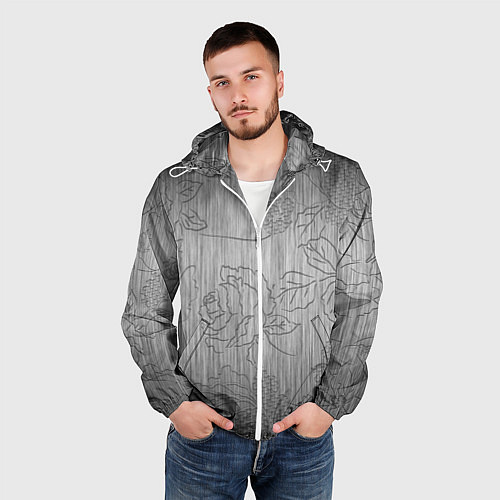 Мужская ветровка Узоры цветов на стали вытравлены / 3D-Белый – фото 3