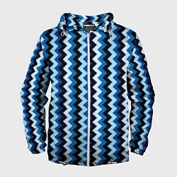 Ветровка с капюшоном мужская Ломаные полосы синий, цвет: 3D-белый