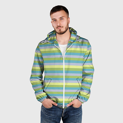 Мужская ветровка Серый и лимонный полосатый / 3D-Белый – фото 3