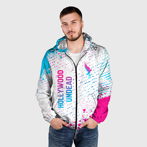 Мужская ветровка Hollywood Undead neon gradient style вертикально / 3D-Черный – фото 3