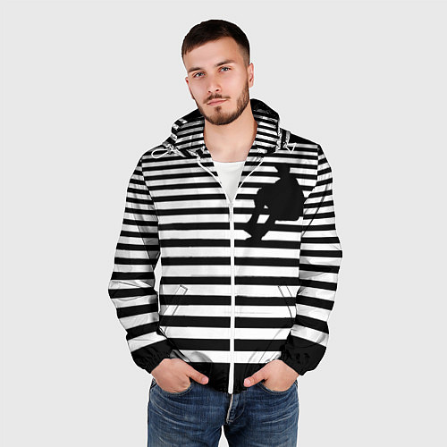 Мужская ветровка Силуэт на чёрно белом полосы / 3D-Белый – фото 3