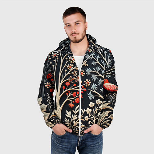 Мужская ветровка Новогодние узоры и деревья / 3D-Белый – фото 3