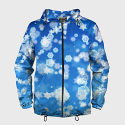 Ветровка с капюшоном мужская Декоративные снежинки на синем, цвет: 3D-черный