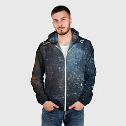 Ветровка с капюшоном мужская Темное космическое звездное небо, цвет: 3D-белый — фото 2
