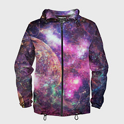 Ветровка с капюшоном мужская Пурпурные космические туманности со звездами, цвет: 3D-черный