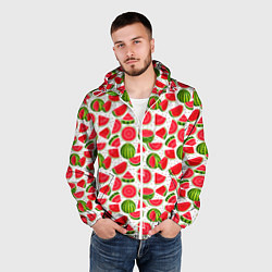 Ветровка с капюшоном мужская Нарезанный арбуз, цвет: 3D-белый — фото 2