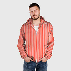 Ветровка с капюшоном мужская Красно-белая вертикальная полоса, цвет: 3D-белый — фото 2