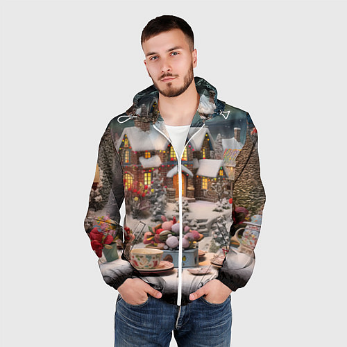 Мужская ветровка Объемные новогодние домики / 3D-Белый – фото 3